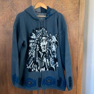 Native American Indian Chief Wolf western full zip hoodie jacket pockets